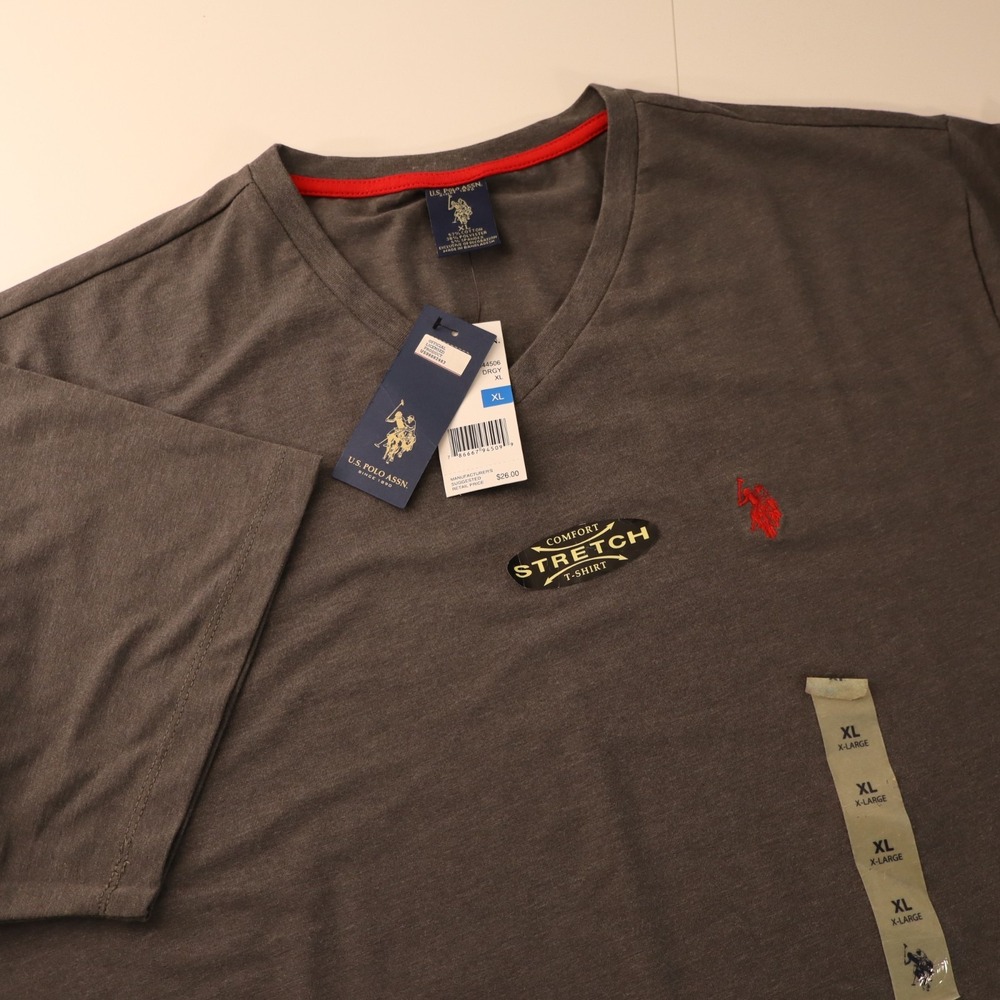 U.S. Polo Assn. Men's V-Neck Tee Light Gray Heather Size XL Blend NEW